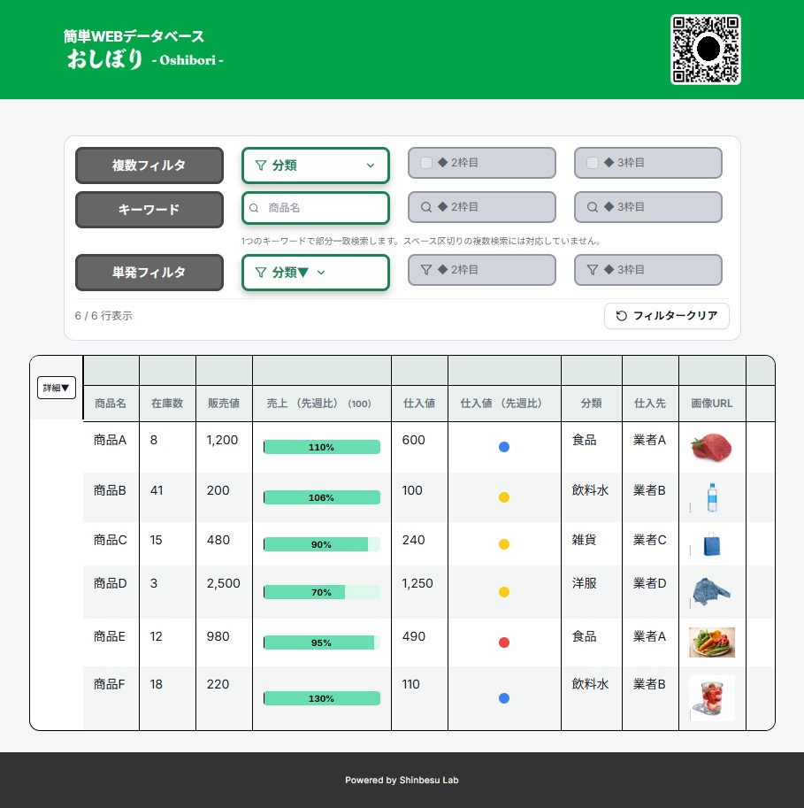 おしぼりの閲覧画面全体